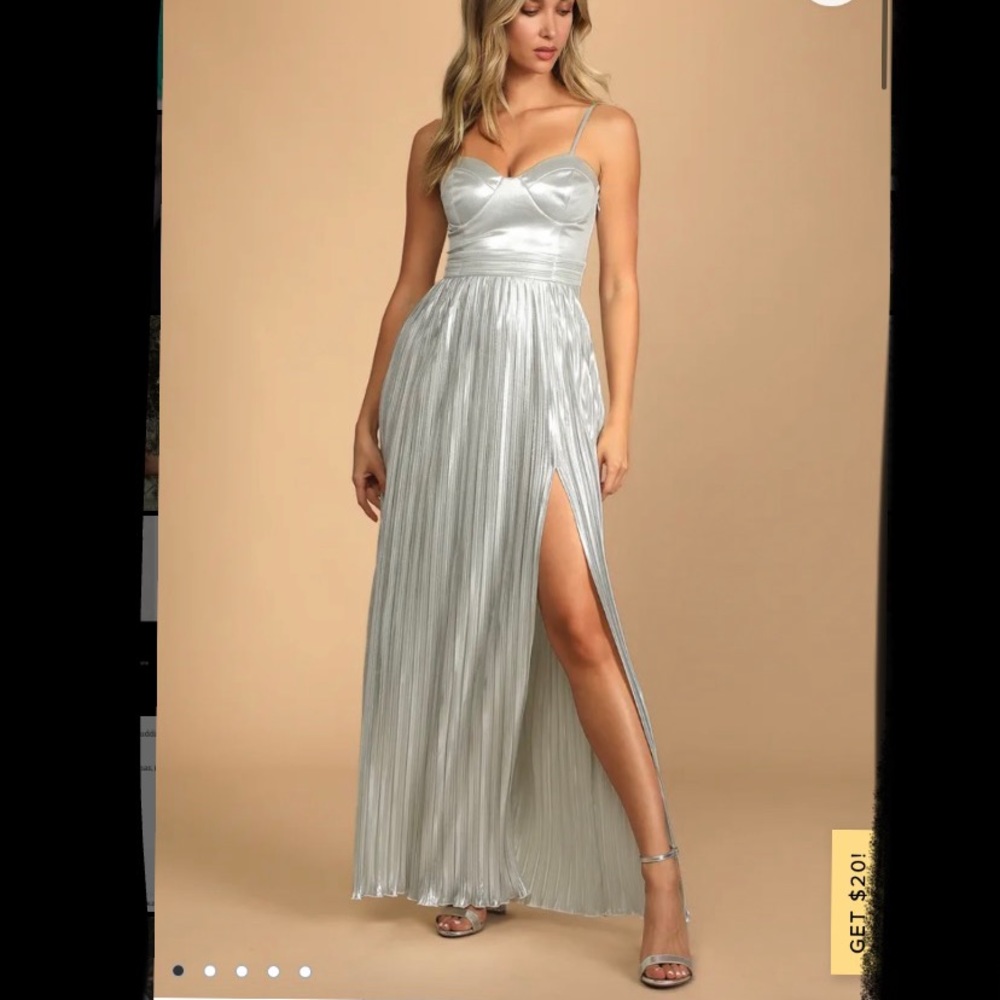 Lulus Shine for the Night Silver Metallic Bustier Pleated Dress